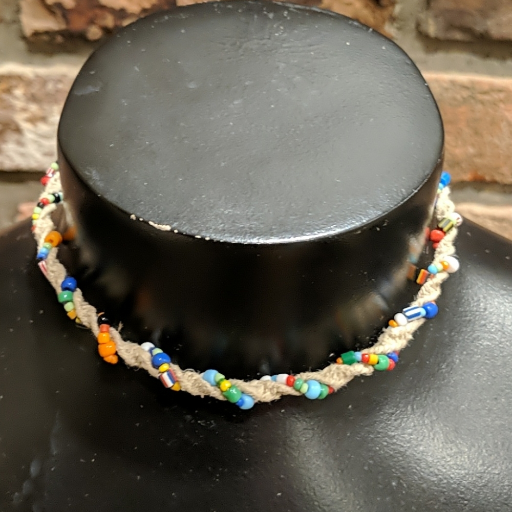 Hemp and beaded choker necklace